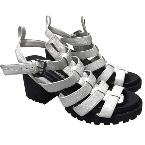 Dirty Laundry Shoes - Dirty Laundry White Crocodile Embossed‎ Gladiator Chunky Platform Block Heel